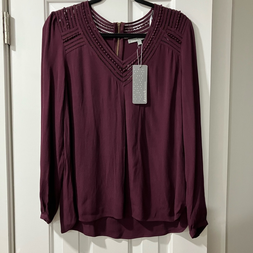 Daniel Rainn Long-Sleeve V-Neck Blouse in Wine